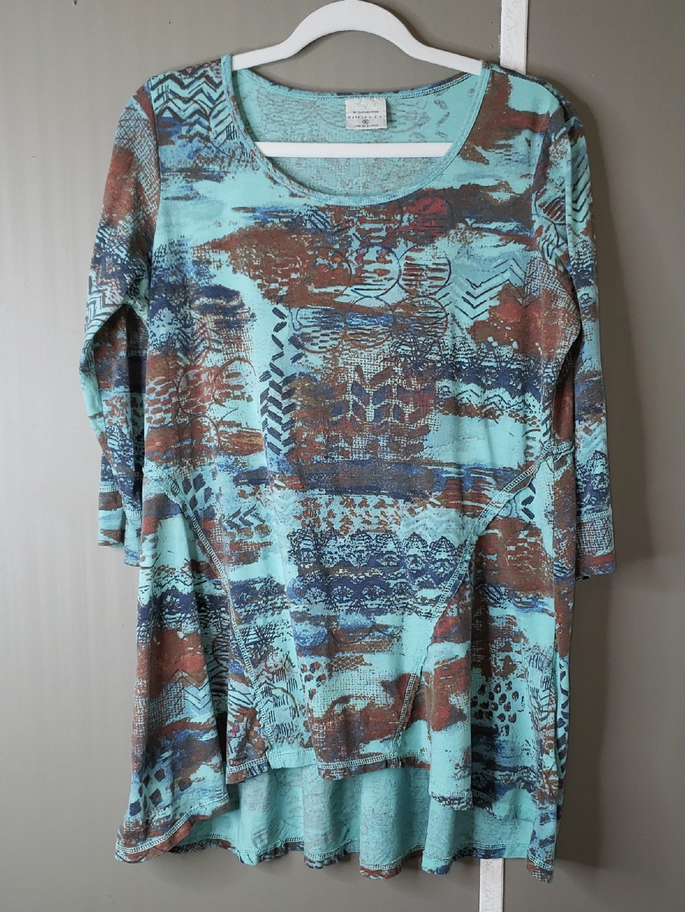 C.M.C. By Color Me Cotton Flowy Tunic Three-Quarter Sleeves Boho